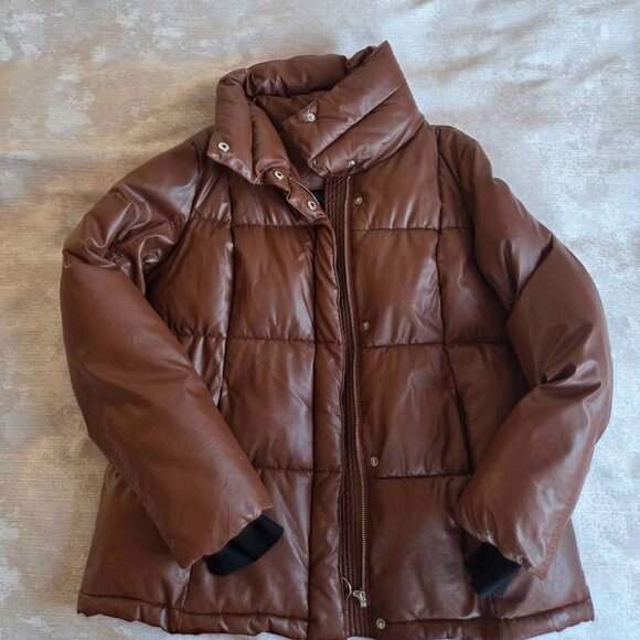 🔥STEVE MADDEN Women Faux Leather Jacket (M) Brown Quilted TRENDY - Picture 2 of 7
